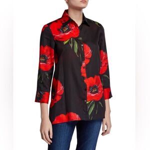Finley poppy floral printed 3/4 sleeve button down blouse women’s‎ size XL